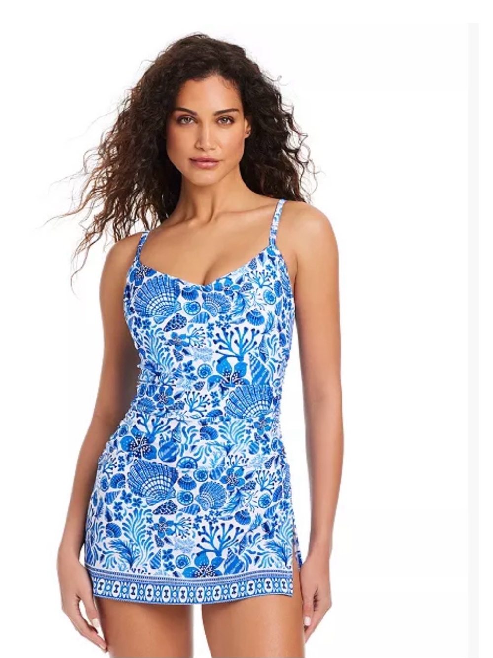 NWT Beyond Control Blue Floral One-Piece Swimdress Sz 12